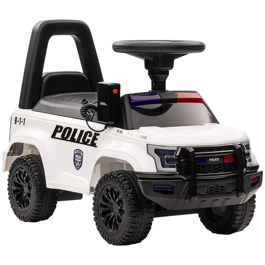 Kids Ride On Sliding Car with Hidden Under Seat Storage, Ride On Police Car for Toddler with Megaphone, Anti Dumping Device, Removable Backrest, Foot-to-Floor Design, Aged 18-60 Months, White - Gallery Canada