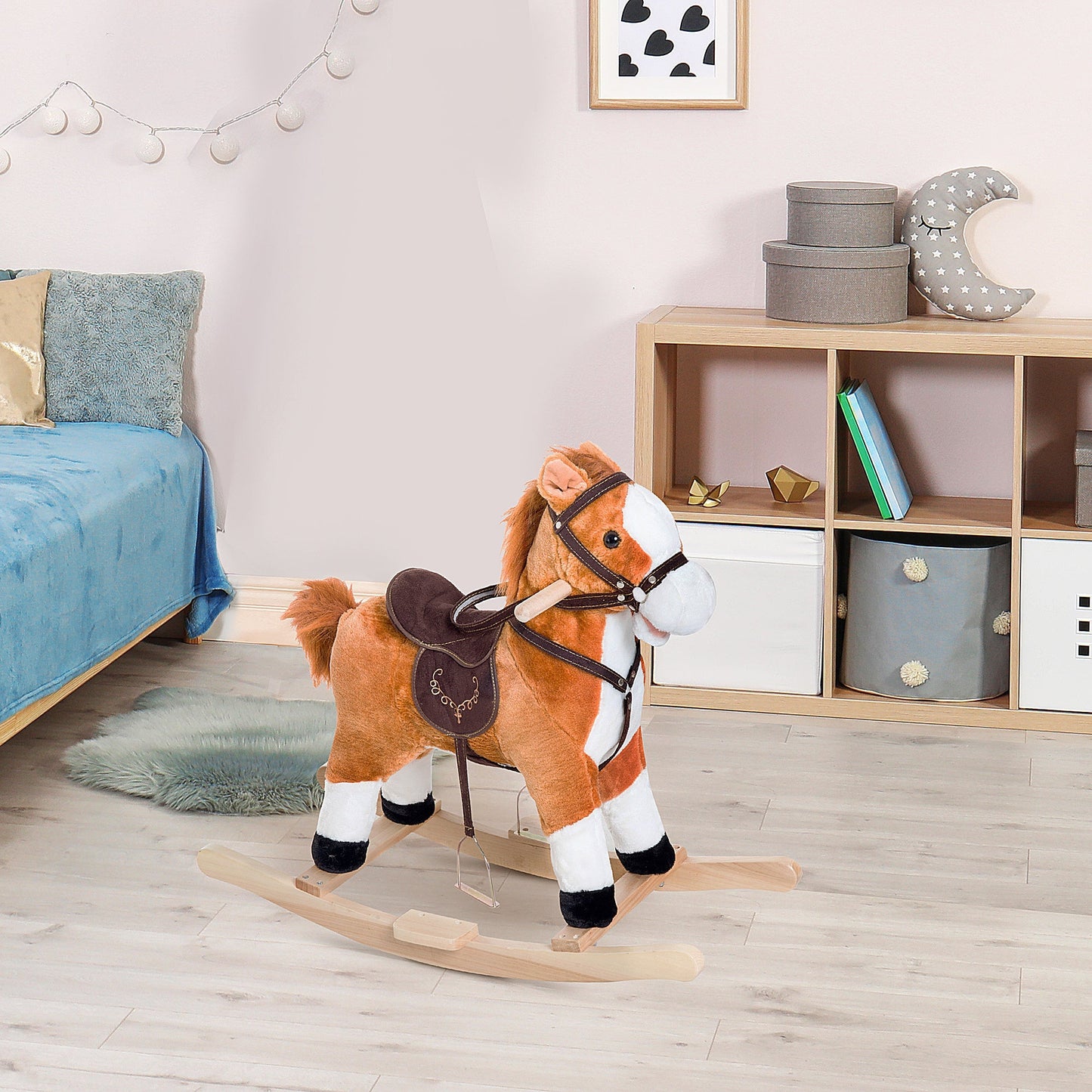 Kids Rocking Horse Child Plush Ride on Toy with Realistic Sound Red Brown at Gallery Canada