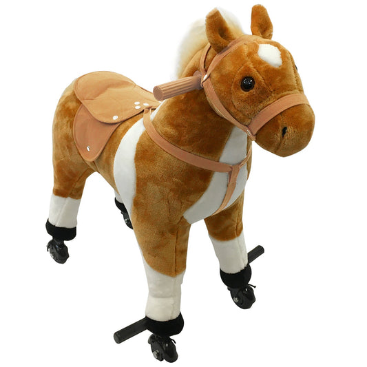 Kids Rocking Horse, Large Walking Ride on Toy for Toddlers 3 year old, Baby Plush Animal Rocker with Sound and Wheel, Brown - Gallery Canada