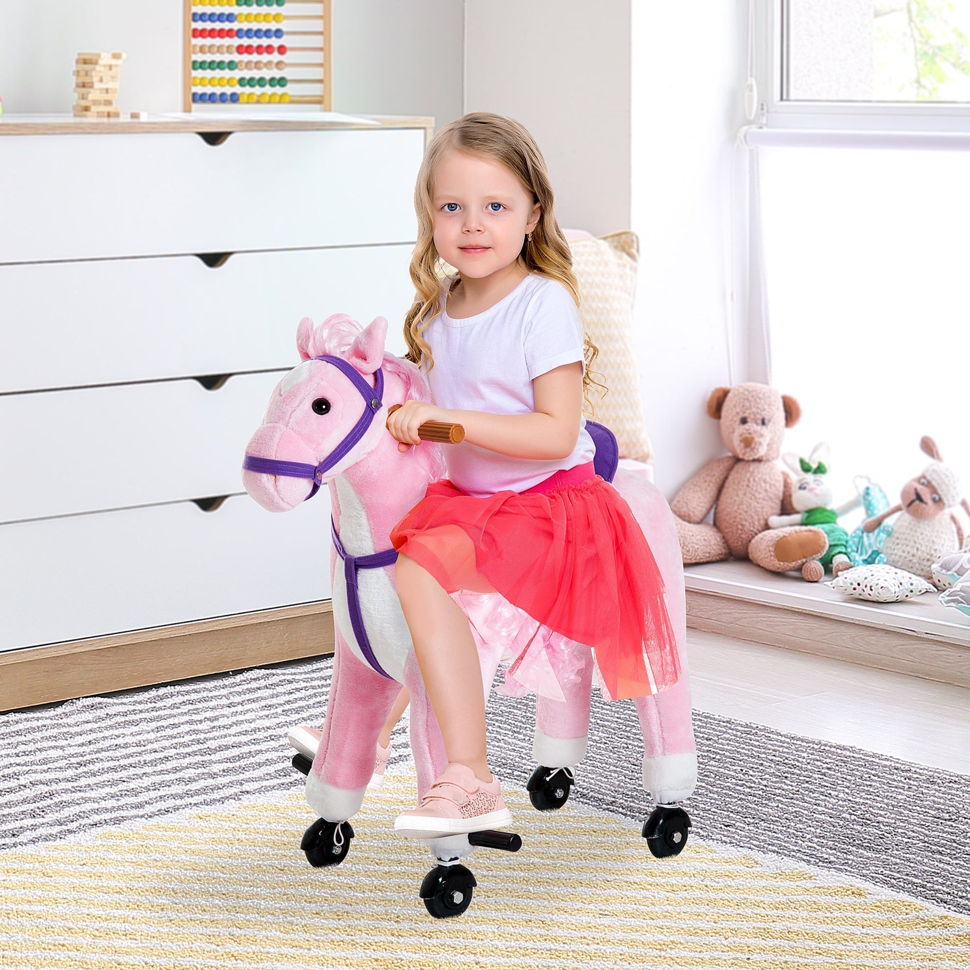 Kids Rocking Horse, Large Walking Ride on Toy for Toddlers 3 year old, Baby Plush Animal Rocker with Sound and Wheel, Pink at Gallery Canada
