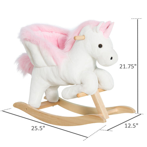Kids Rocking Horse, Rocking Chair Nursery Plush Unicorn, Child Soft and Warm Ride on toy with Sing Along Song Pink