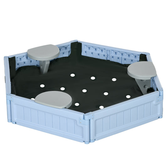 Kids Sandbox with Cover, 3 Seats, Bottom Liner, for 3-12 Years Old, Light Blue - Gallery Canada