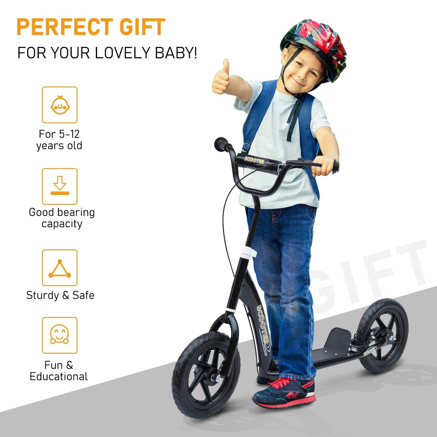 Kids Scooter Street Bike Bicycle for Teens Ride on Toy w/ 12'' Tire for 5-12 Year Old Black at Gallery Canada