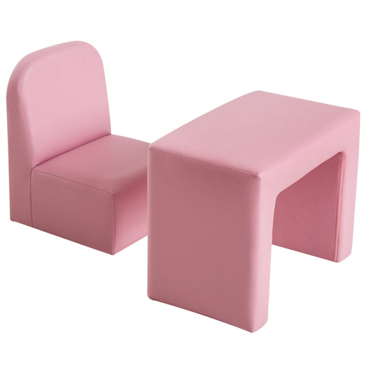 Kids Sofa, 2-in-1 Multi-Functional Toddler Table and Chair, Children Armchair Sturdy Couch for 3-9 Years Old, Pink - Gallery Canada
