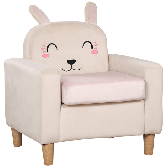 Kids Sofa, Toddler Armchair and Couch with Rabbit Ear Backrest and Wooden Legs for Preschool, Bedroom, Kindergarten, Cream - Gallery Canada