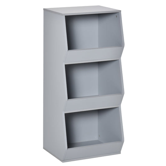 Kids Storage Cabinet 3 Shelves Anti-toppling Toy Storage Organizer Children Bookcase Book Rack for Children's Play Room/Bedroom, Grey - Gallery Canada