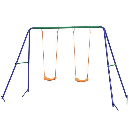 Kids Swing Set Outdoor Metal Swing Frame with Double Swing Seats for 1-2 Children Aged 3-8 Years Old - Gallery Canada