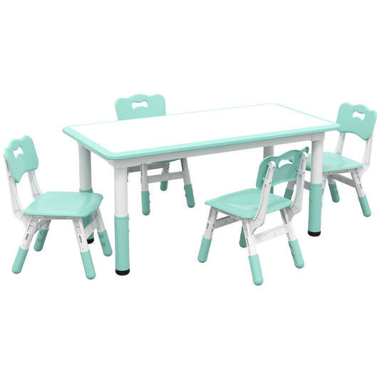 Kids Table and Chair Set with 4 Chairs, Adjustable Height, Easy to Clean, for 1.5 - 5 Years Old, Green - Gallery Canada