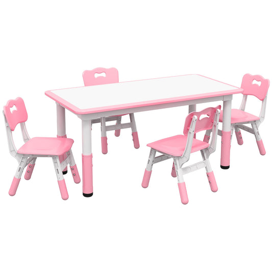 Kids Table and Chair Set with 4 Chairs, Adjustable Height, Easy to Clean, for 1.5 - 5 Years Old, Pink - Gallery Canada
