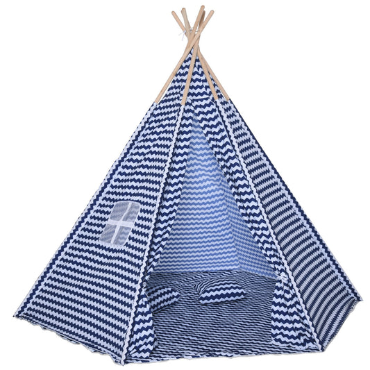 Kids Teepee Play Tent Portable Children Playhouse Toy for Boys and Girls with Mat Pillow Carry Case Indoor Outdoor Games Blue - Gallery Canada