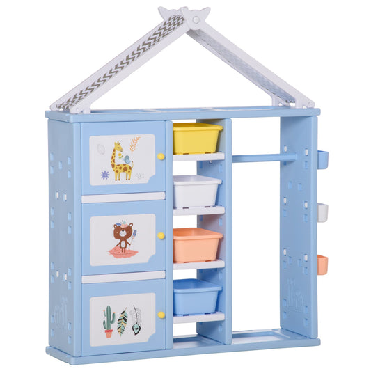 Kids toy Organizer and Storage Book Shelf with shelf, storage cabinet, hanger, storage box, and storage basket, Blue - Gallery Canada