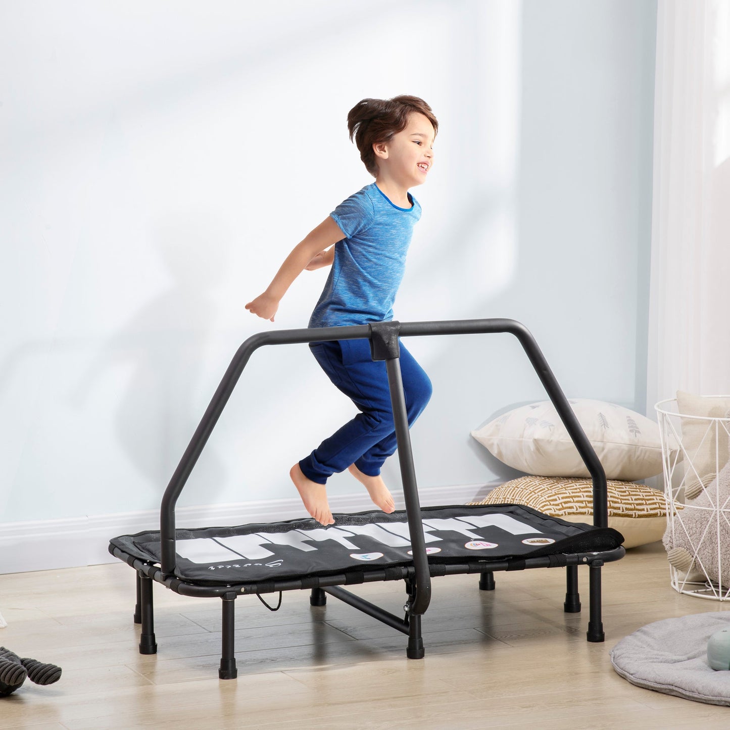 Kids Trampoline with Music Function Steel Frame Indoor Bouncer Rebounder Age 3 to 8 Years Old Black at Gallery Canada