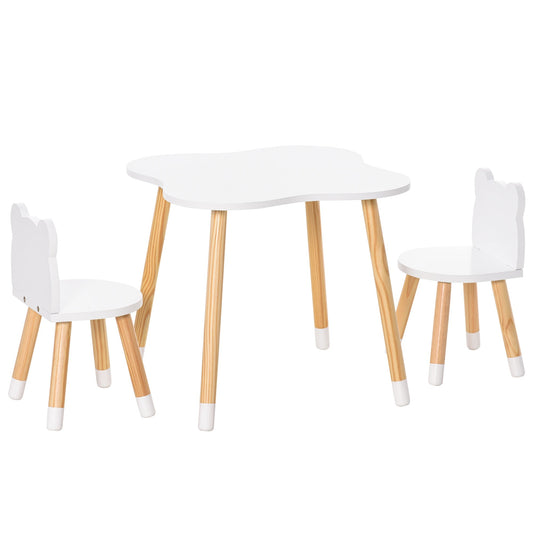 Kids Wooden Table and 2 Chairs Set Children 3-Piece Dining Table with Cute Bear Shape and Rounded Corners for 1-4 Years Toddler Reading Drawing Playing, White at Gallery Canada