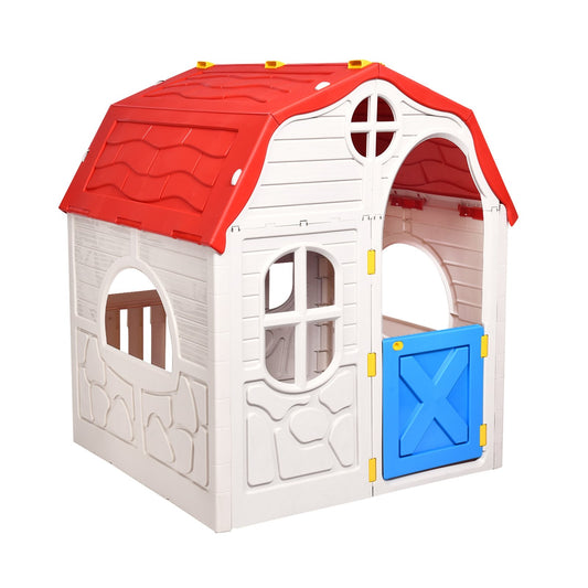 Kids Cottage Playhouse Foldable Plastic Indoor Outdoor Toy, Multicolor