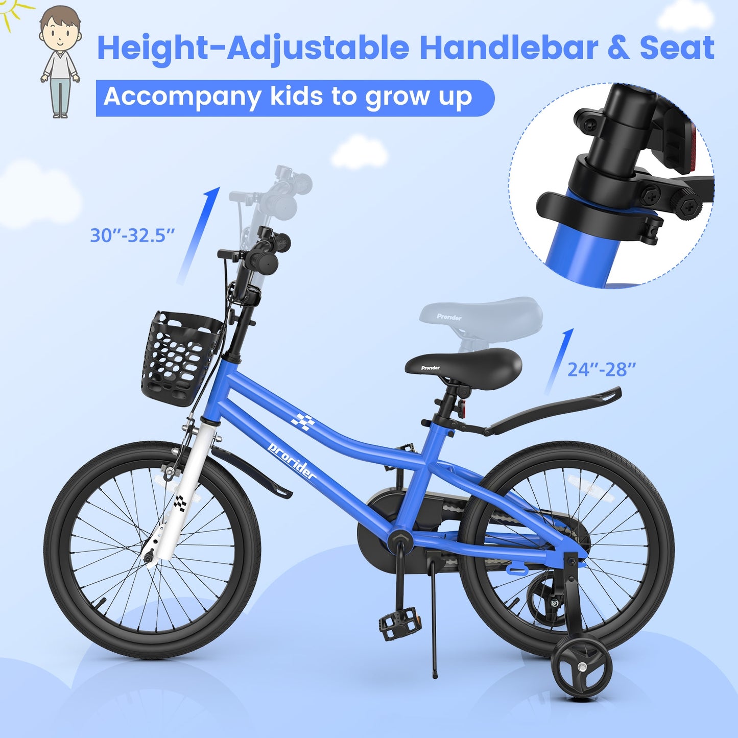 18 Feet Kids Bike With Removable Training Wheels, Navy Kids Bike at Gallery Canada