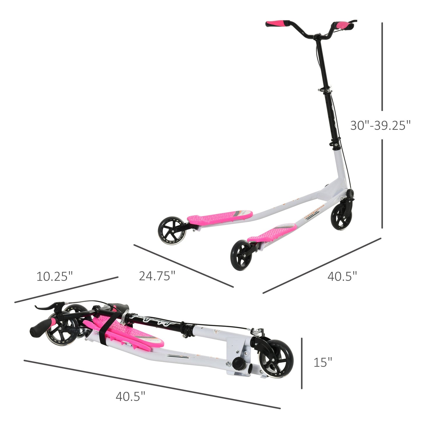 Kids/Adult Drifting Scooter 3 Wheels Scooter Foldable Child Tri Speeder Slider Swing Drifter Winged Push Motion Kickboard Height Adjustable for Age 6+ Pink at Gallery Canada