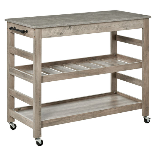 Kitchen Cart Rolling Kitchen Island Utility Trolley with Concrete Effect Top &; Storage Wine Rack, Grey at Gallery Canada