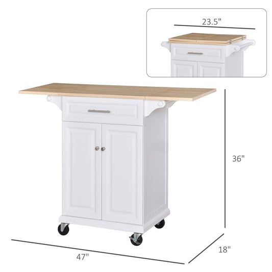 Kitchen Island Cart on Wheels with Extended Counter Drawer Cabinet Towel Racks at Gallery Canada
