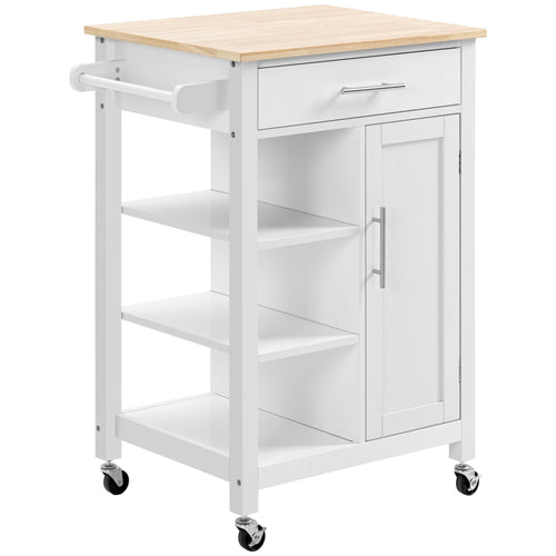 Kitchen Island, Compact Kitchen Cart on Wheels with Open Shelf &; Storage Drawer for Dining Room, Kitchen, White