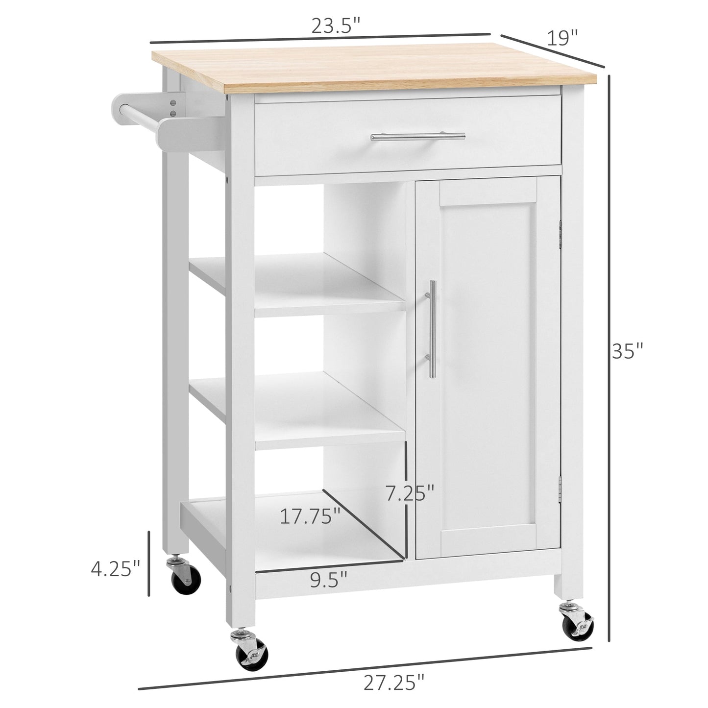 Kitchen Island, Compact Kitchen Cart on Wheels with Open Shelf &; Storage Drawer for Dining Room, Kitchen, White at Gallery Canada