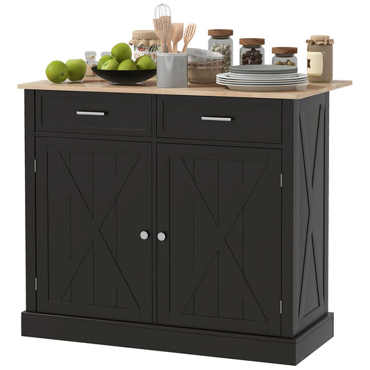 Kitchen Island with Drop Leaf, Rolling Kitchen Cart with 2 Drawers, Adjustable Shelves and Wood Countertop, Black - Gallery Canada