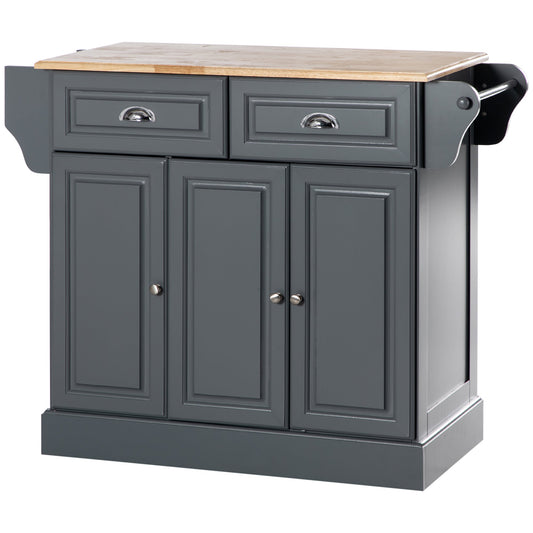 Kitchen Island with Storage Rolling Kitchen Serving Cart with Rubber Wood Top Towel Rack Storage Drawer Cabinet Grey - Gallery Canada