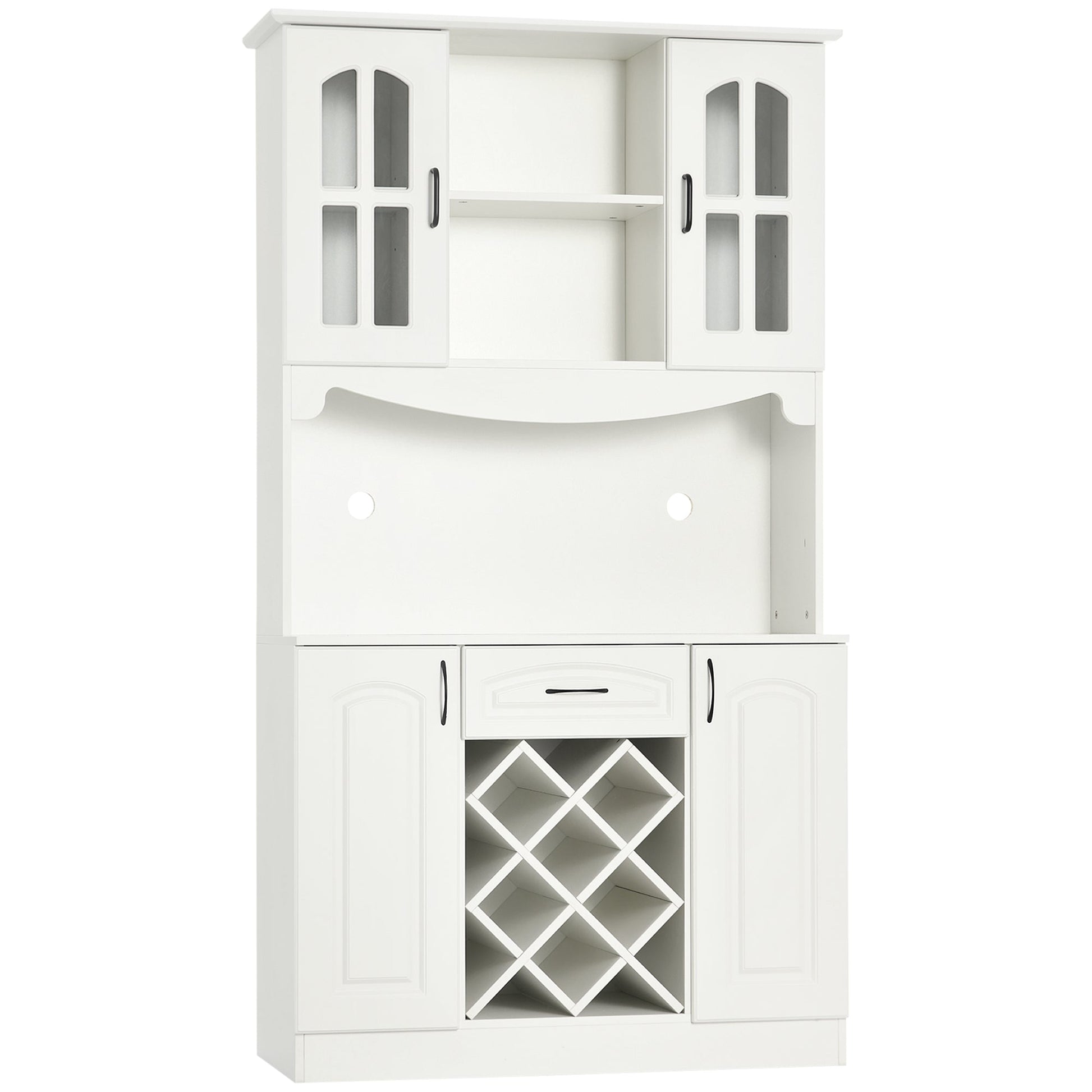Kitchen Pantry Cabinet, with Hutch, Utility Drawer, 4 Door Cabinets and 6-Bottle Wine Rack, White at Gallery Canada