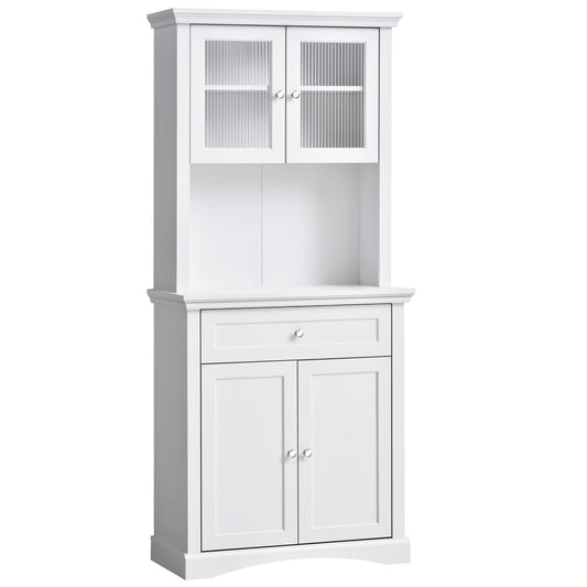 Kitchen Pantry, Freestanding Storage Cabinet, Cupboard with Drawer, Glass Doors, Adjustable Shelving, White - Gallery Canada