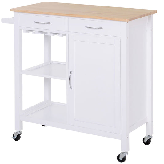 Kitchen Storage Trolley Cart Serving Cart 2 Drawers Wine Glass Rack Towel Rail at Gallery Canada