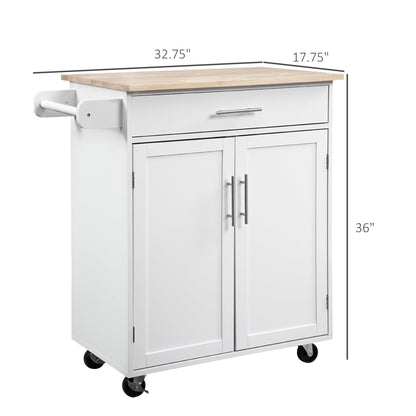Kitchen Trolley Mobile Kitchen Island on Wheels Serving Cart Wooden Storage w/ Drawer and Towel Bar White at Gallery Canada