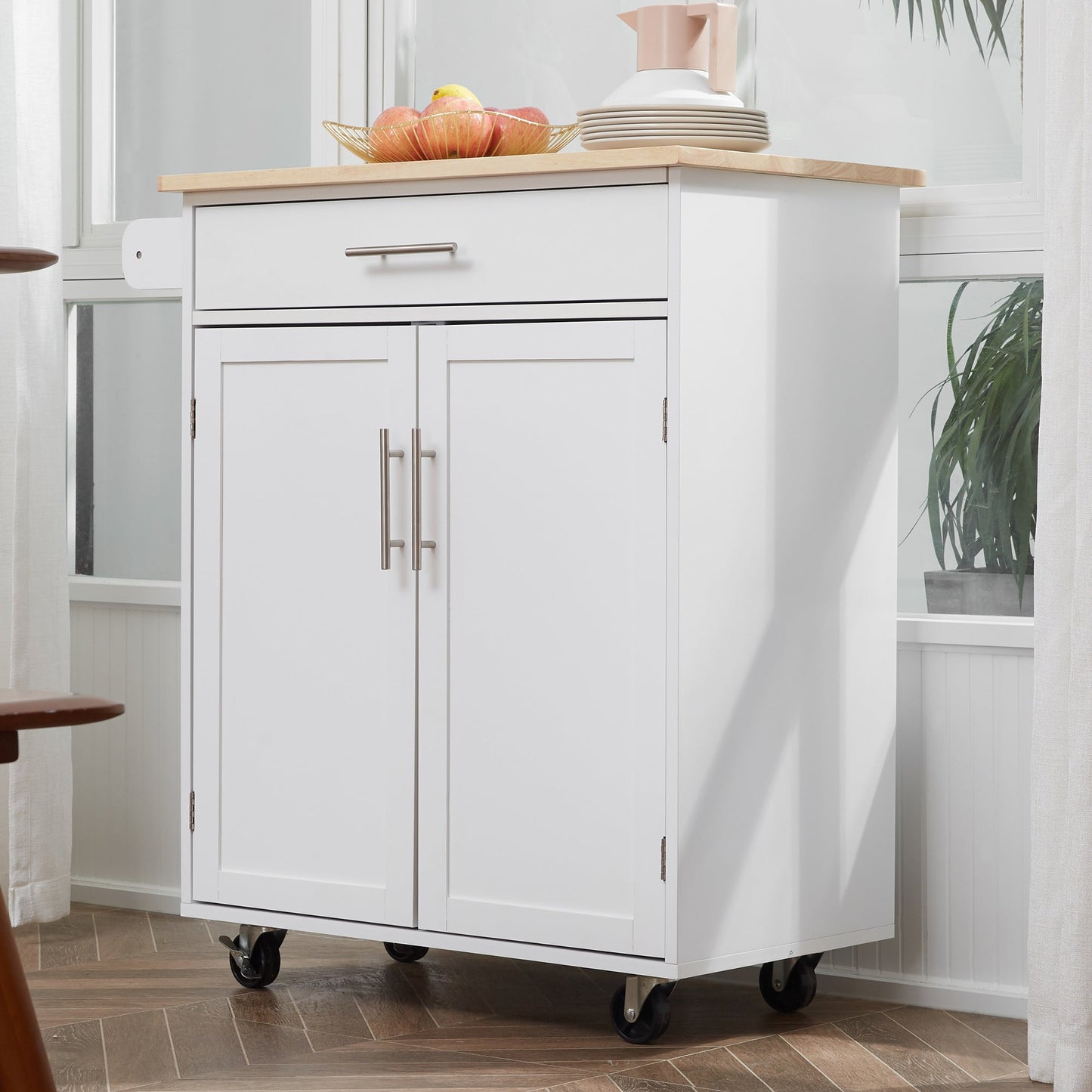 Kitchen Trolley Mobile Kitchen Island on Wheels Serving Cart Wooden Storage w/ Drawer and Towel Bar White at Gallery Canada
