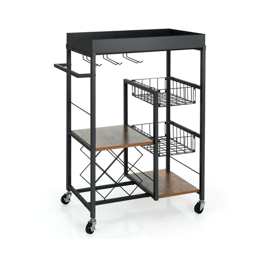 Kitchen Island Cart on Wheels with Removable Top and Wine Rack, Rustic Brown at Gallery Canada