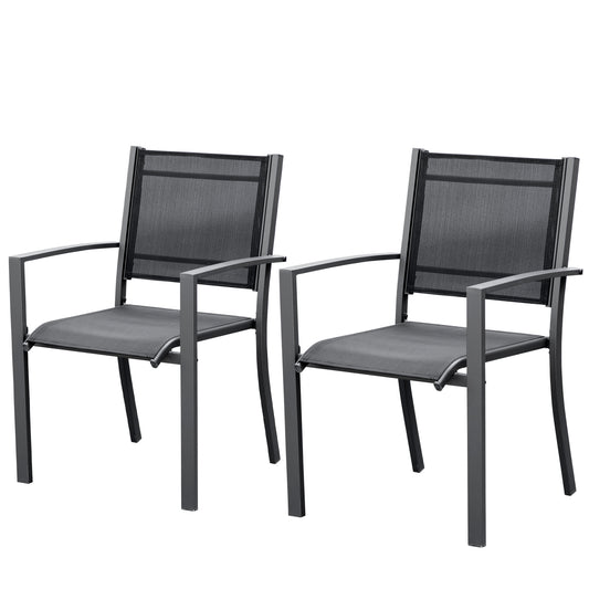 Set of 2 Garden Chairs, Stackable Patio Dining Chairs with Mesh Seat, Steel Frame for Outdoor, Backyard, Dark Grey - Gallery Canada