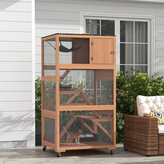 34" L Catio Outdoor Cat Enclosure, Wheels, Hammock, Platforms, Orange Outdoor Cat Enclosures Orange, Green at Gallery Canada