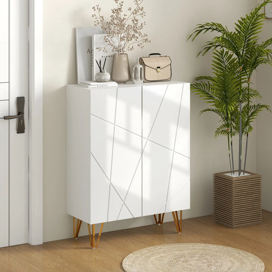 Narrow Shoe Storage Cabinet, Adjustable Shelves, 15-20 Pairs, High Gloss White Shoe Storage Cabinets & Racks High Gloss White at Gallery Canada