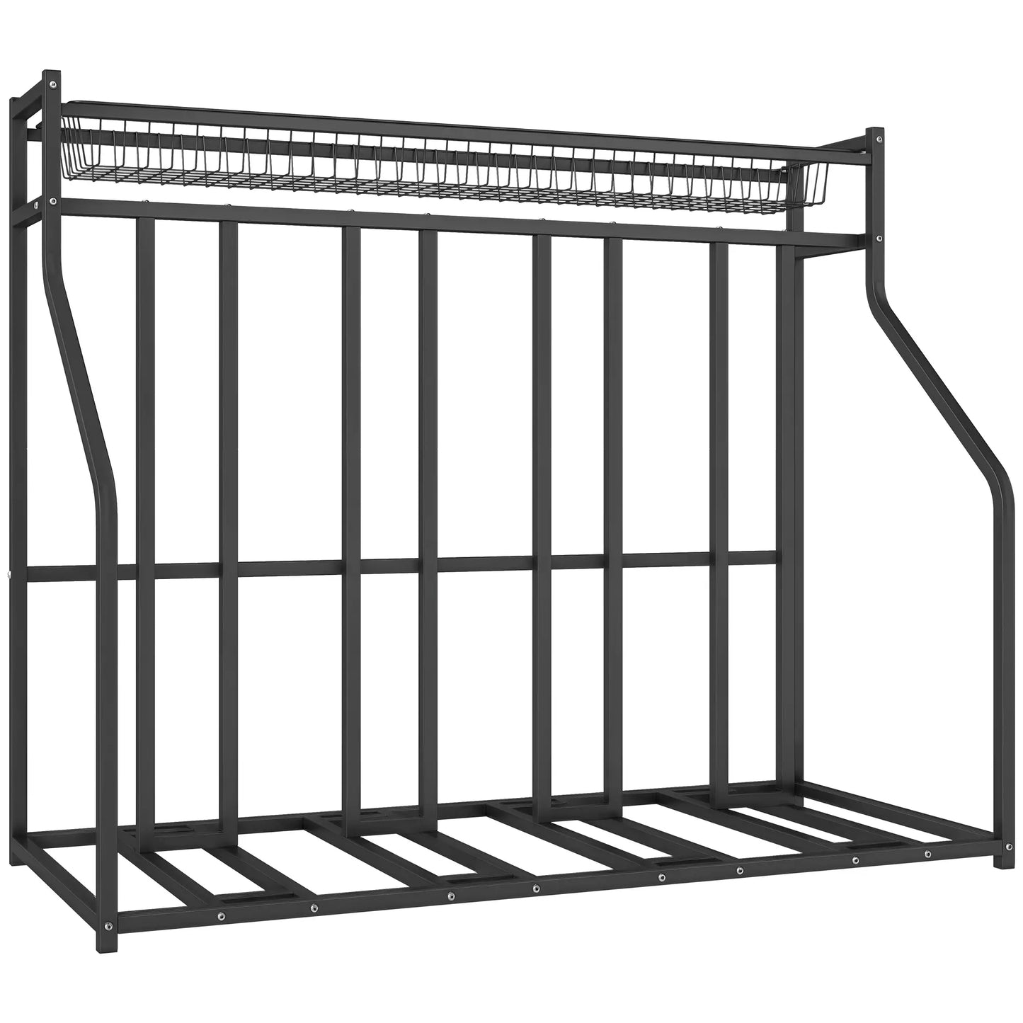 4 Bike Stand, Metal Floor Storage Rack with Basket, Hooks, Black Bike Parking Stands at Gallery Canada