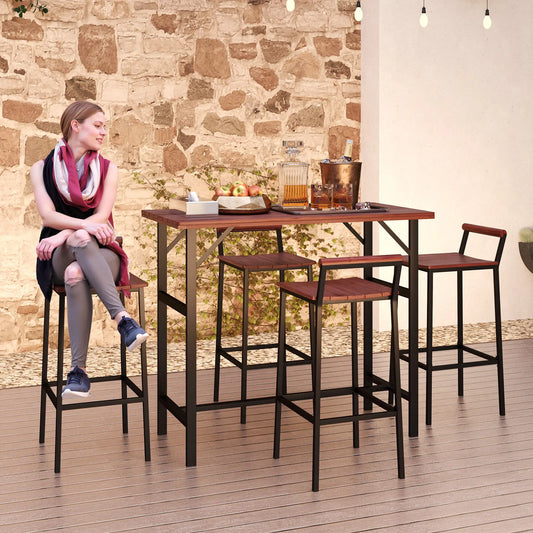 5 Piece Patio Bar Set, 47" Table, 4 Stools, Brown