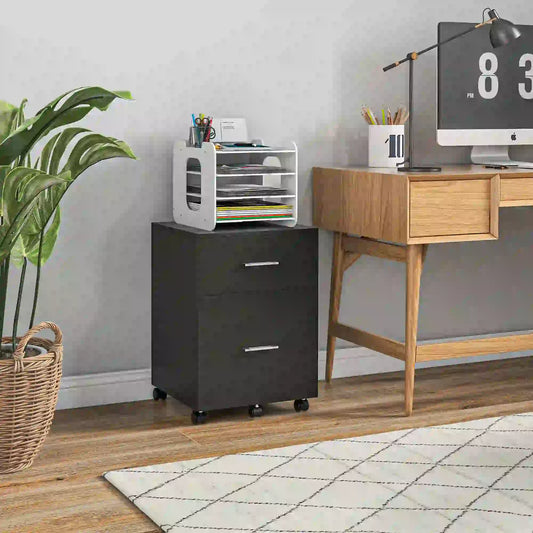 Mobile Vertical File Cabinet, 2 Drawers with Wheels, Letter or A4 Size, Black Office Cabinets & Cupboards Black at Gallery Canada