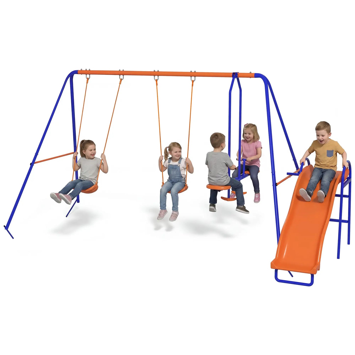 4 in 1 Metal Swing Set, Double Swings, Glider, Slide, Ladder, Multicolored Gym Sets & Swings at Gallery Canada