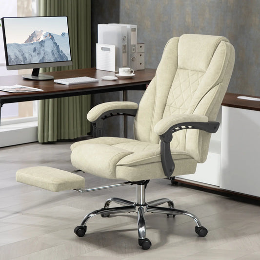 Massage Office Chair, Reclining Computer Chair, Adjustable Height, Footrest, Beige