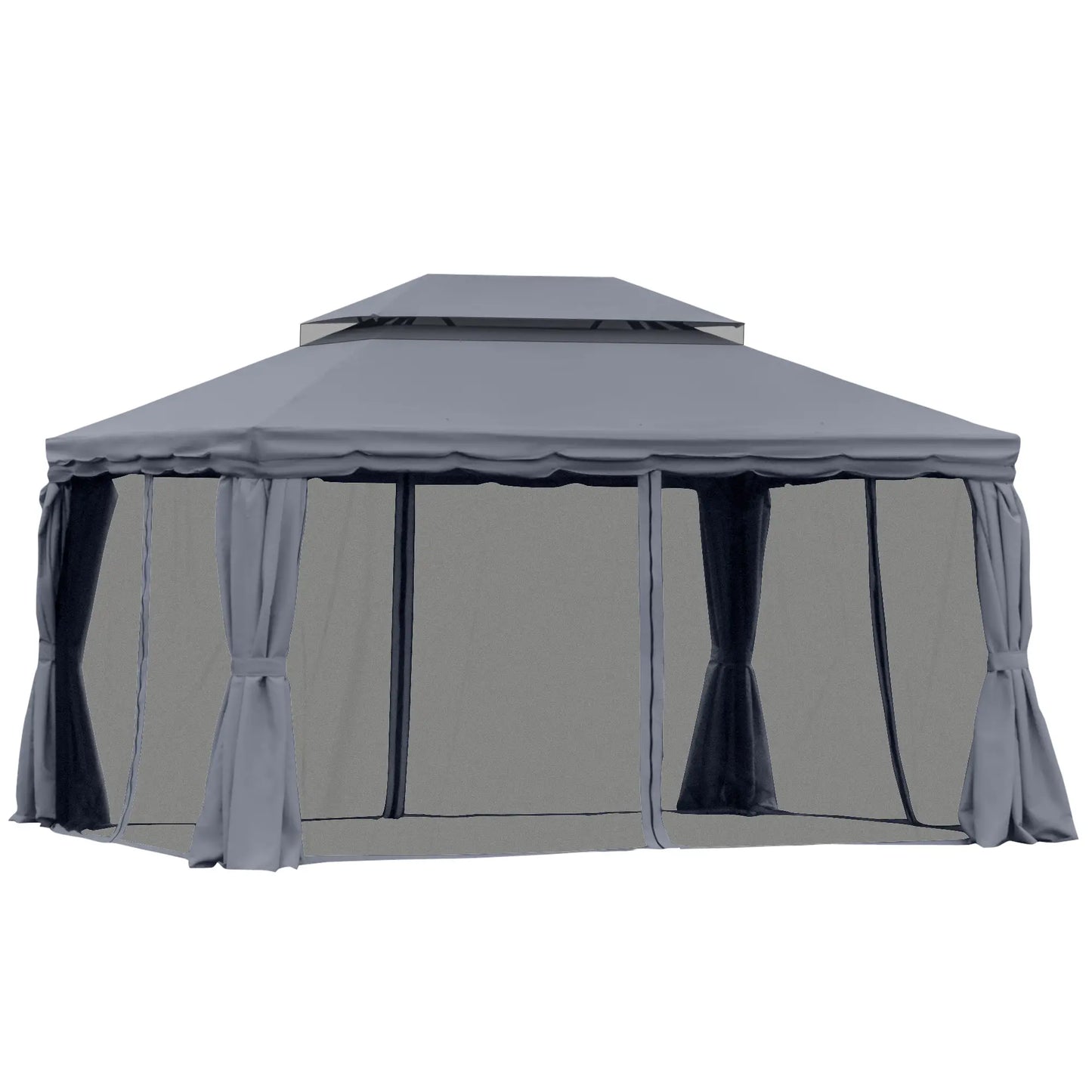 13' x 10' Patio Gazebo, Double Roof Canopy Shelter with Netting, Dark Grey Gazebos at Gallery Canada