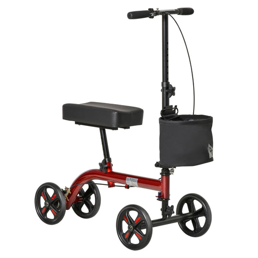 Knee Walker, Foldable Steerable Medical Knee Scooter, Crutch Alternative with Drum Braking System, Storage Bag for Foot Injuries, Red - Gallery Canada