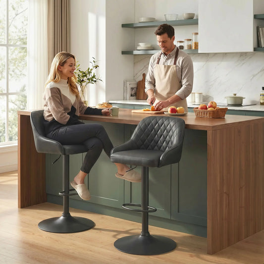 Adjustable Swivel Bar Stools With Backrest, Set Of 2, Black Bar Stools Black at Gallery Canada