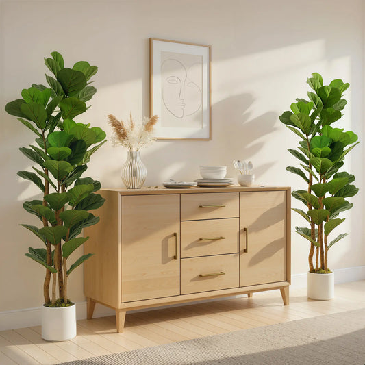 6FT Artificial Fiddle Leaf Fig Tree Set Of 2, Fake Potted Tree, Green Artificial Trees Green at Gallery Canada