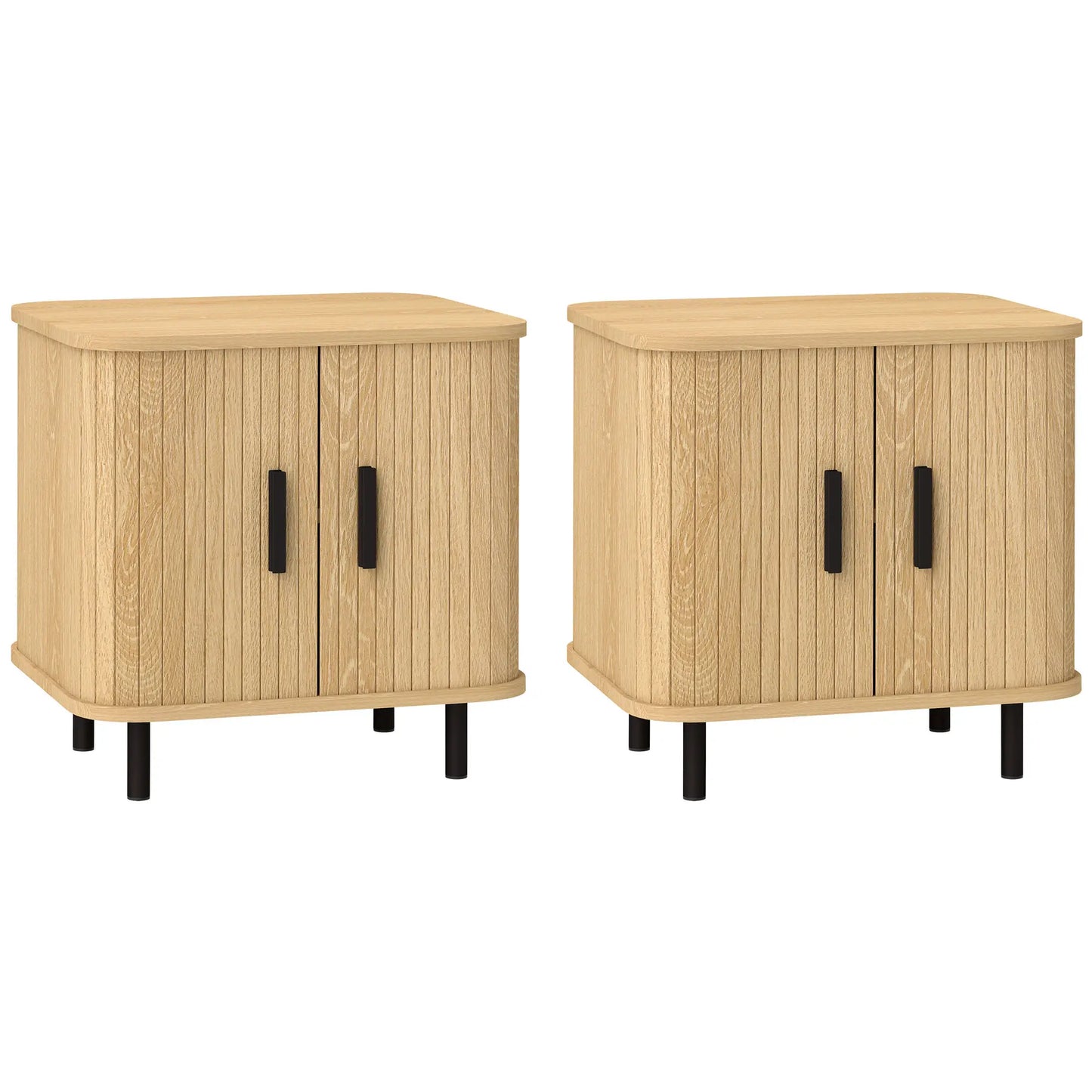 Nightstand Set of 2, Side Table with Shutter Doors, Steel Frame, Oak Bedside Tables at Gallery Canada