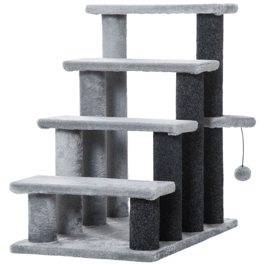 Cat Stairs for Bed, Couch 4 Steps, Small Cat Tree for Indoor Cats with Scratching Posts Toy Ball, Light Gray - Gallery Canada