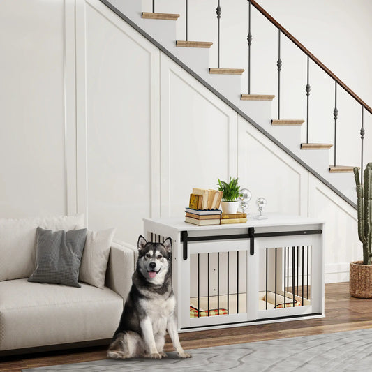 39" Dog Crate Furniture, End Side Table for Large Dogs, White Houses, Kennels & Pens White at Gallery Canada