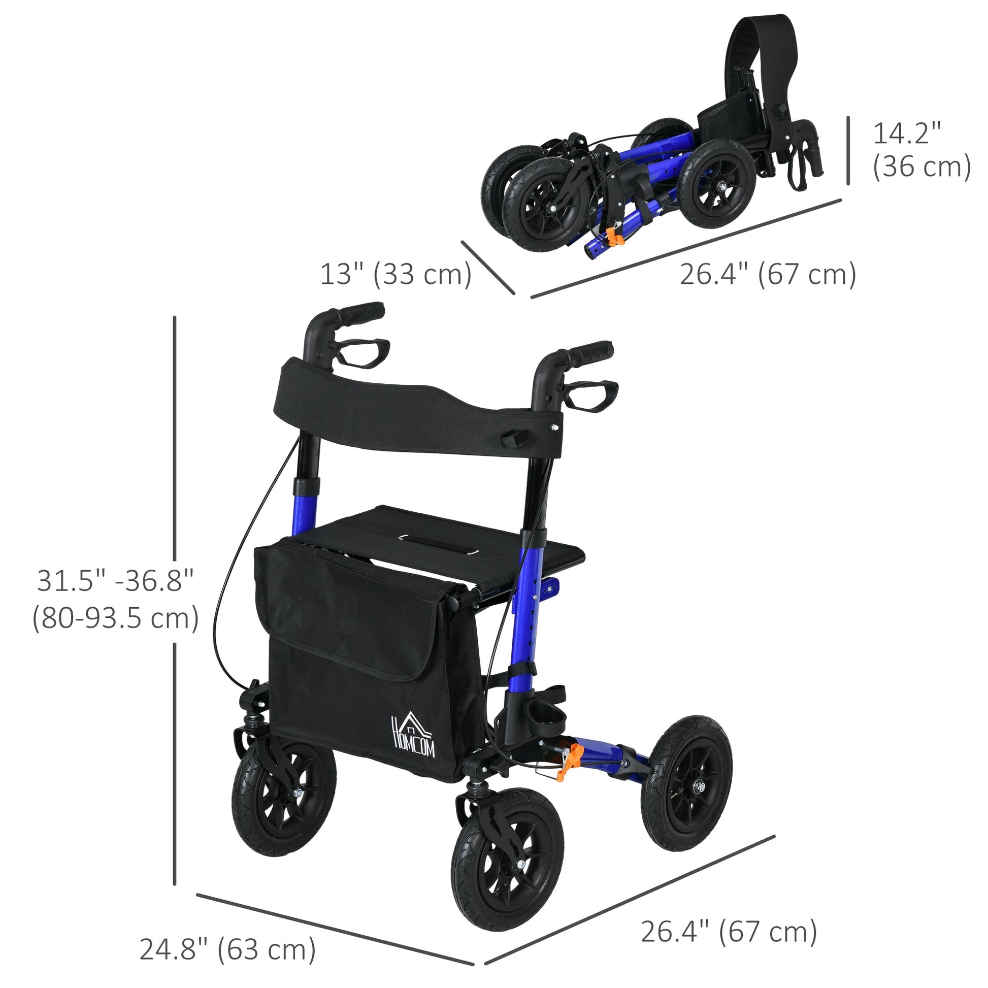 Rollator for Seniors with Seat, Rubber Wheels, Aluminum Folding Rolling Walker with Adjustable Handle, Bag, Blue at Gallery Canada