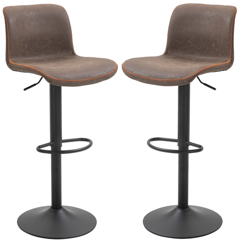 Bar Stools Set of 2, Swivel Counter Height Bar Stools with Adjustable Height and Footrest, PU Leather Upholstered Kitchen Stool for Breakfast Bar, Brown