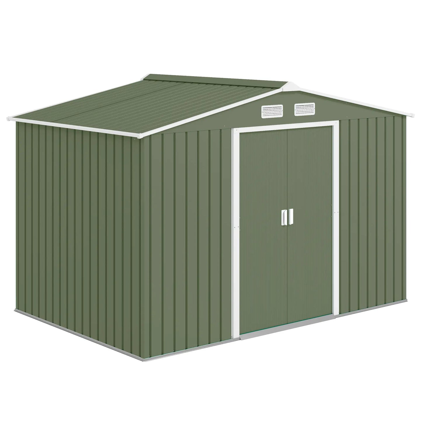 9.1'x6.4'x6.3' Garden Storage Shed, Foundation Kit, Double Doors, Light Green Sheds at Gallery Canada